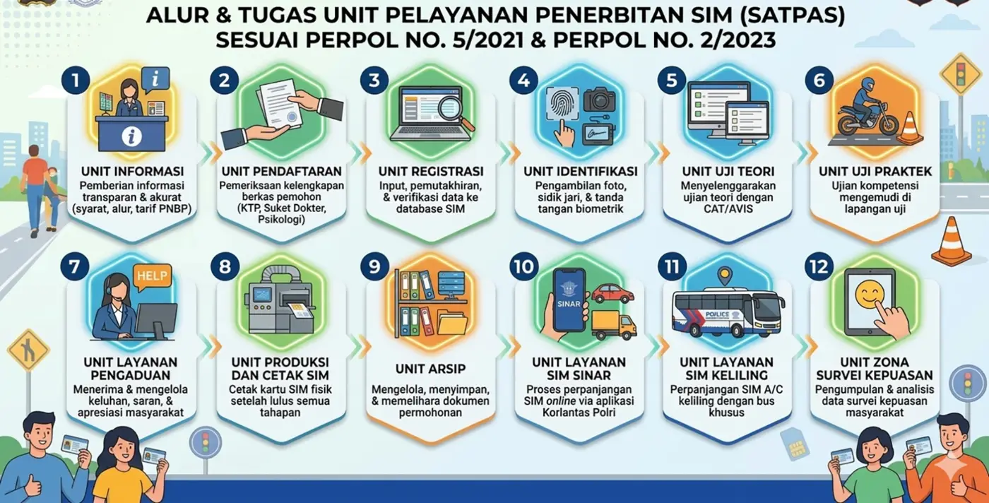 Infografis alur dan tugas 12 unit pelayanan Satpas