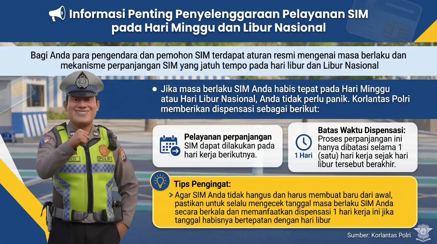 Poster informasi pelayanan SIM pada hari Minggu dan libur nasional