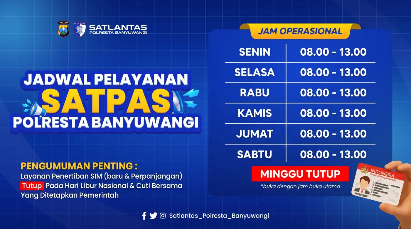Poster jadwal pelayanan Satpas Polresta Banyuwangi