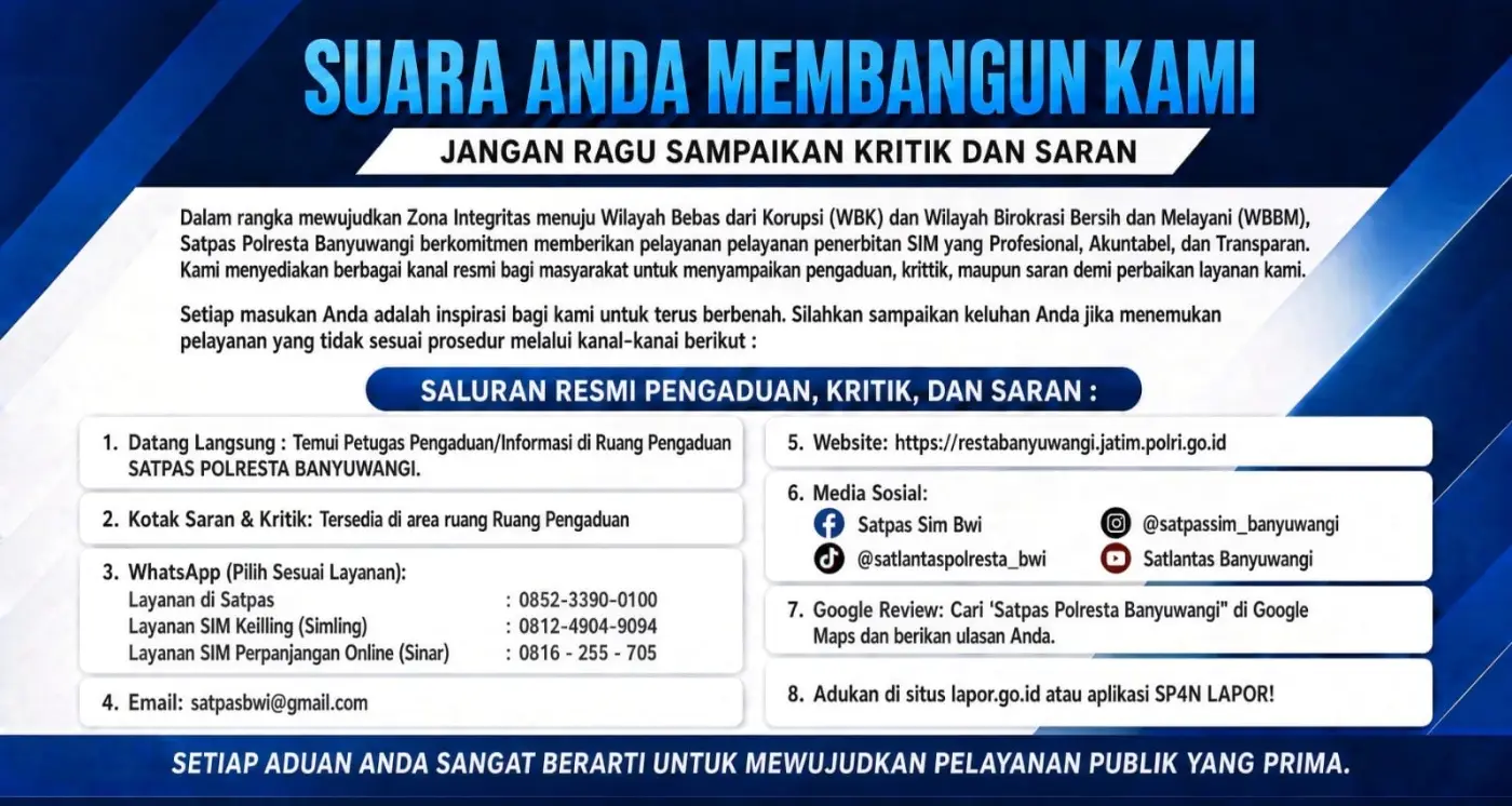 Poster saluran resmi pengaduan kritik dan saran
